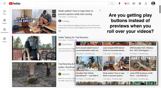 Broken thumbnail previews on YouTube